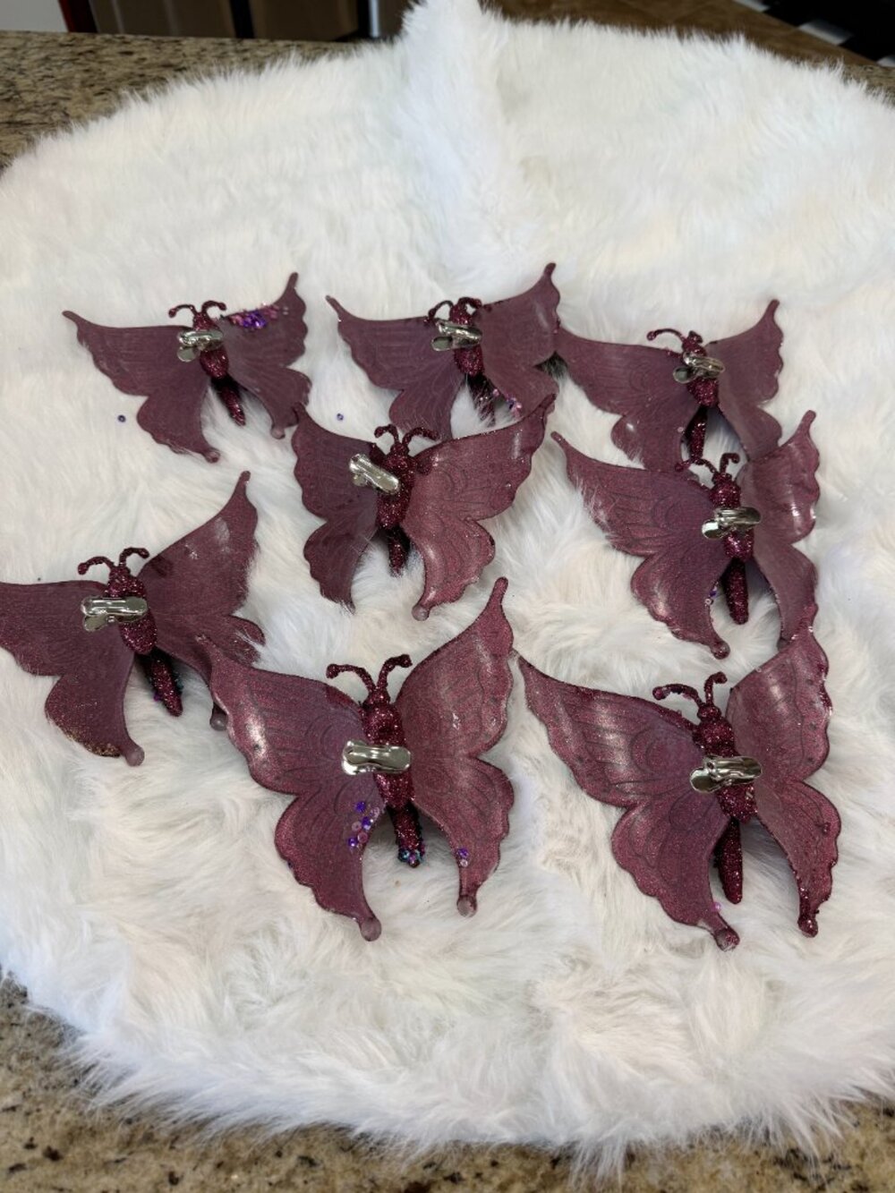 Set of 7 Purple Glitter Butterfly Clip-On Christmas Tree Ornaments 6" Holiday - Picture 2 of 4